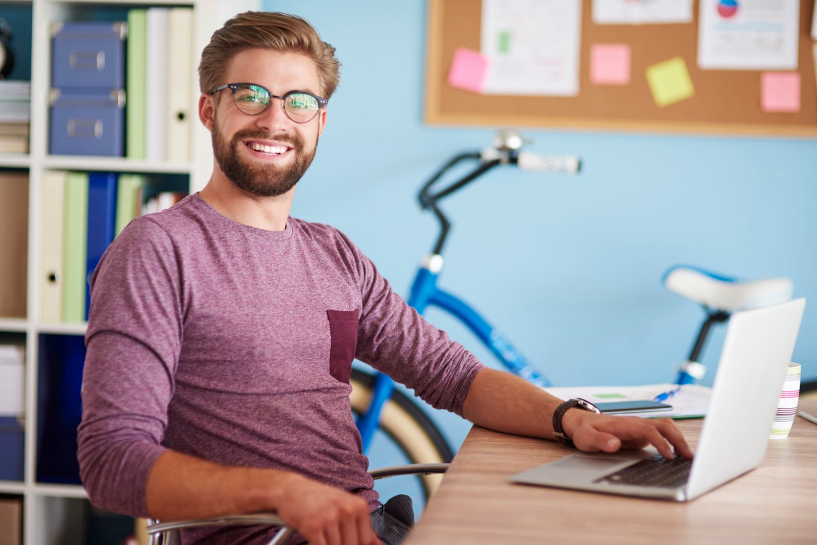 Portrait of busy but cheerful man